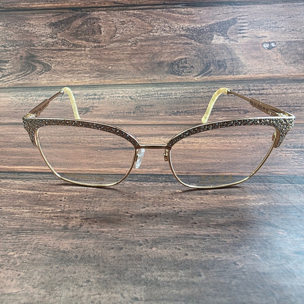 Tura Brilliance TE274 Gold Crystal Rhinestone Cat Eye Eyeglasses Frames Italy